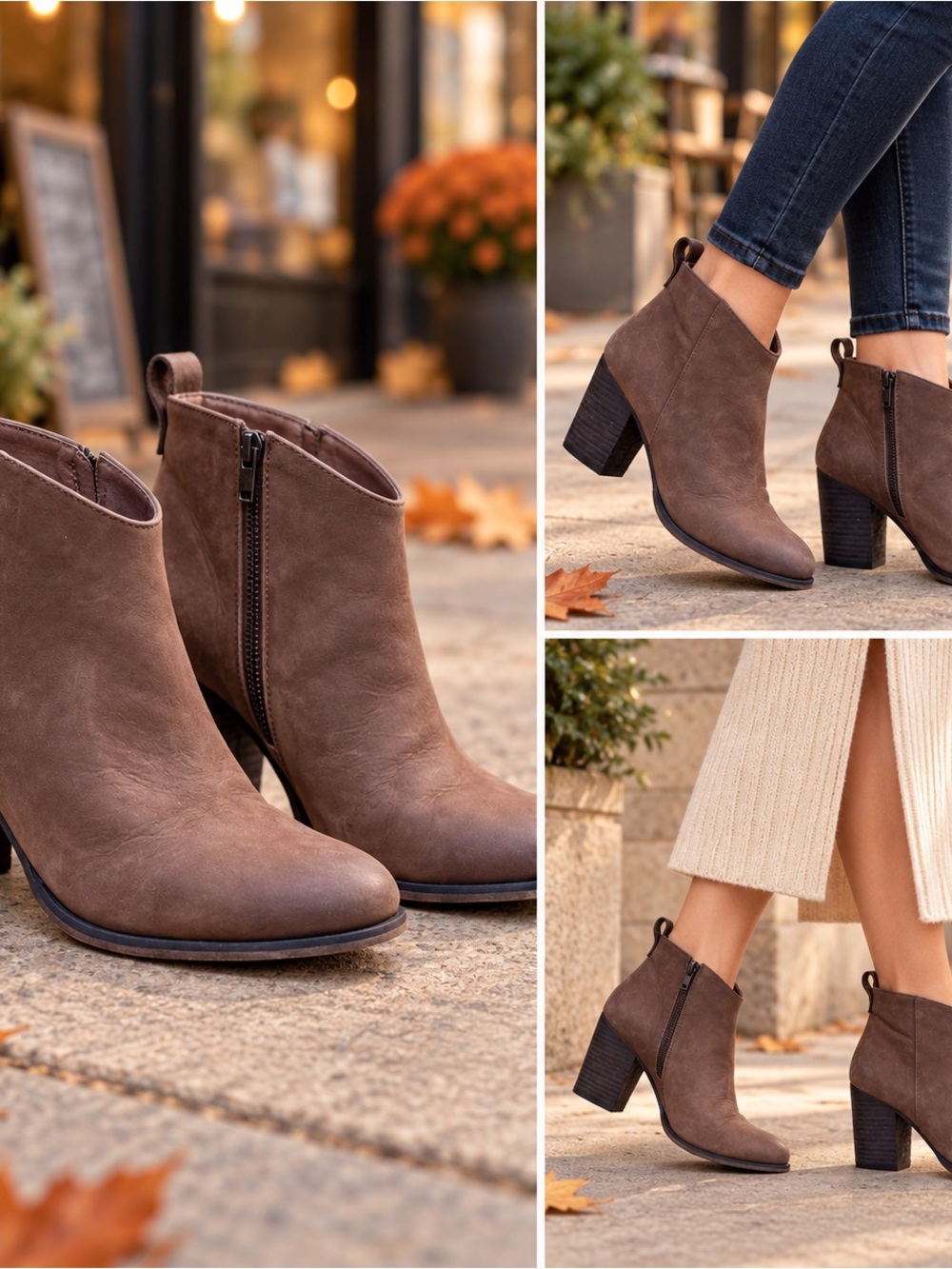 BP Nordstrom Ankle Booties Women 7.5M Taupe Brown Lance Leather Boho Block Heel